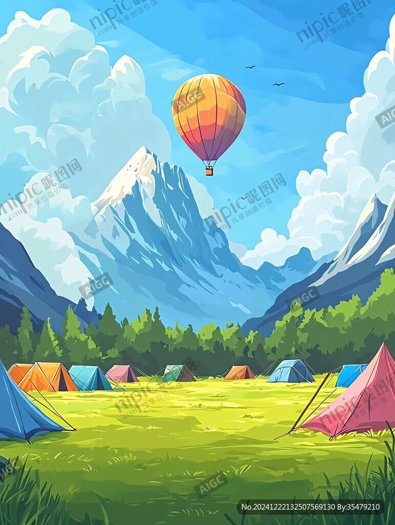 户外露营插画kv