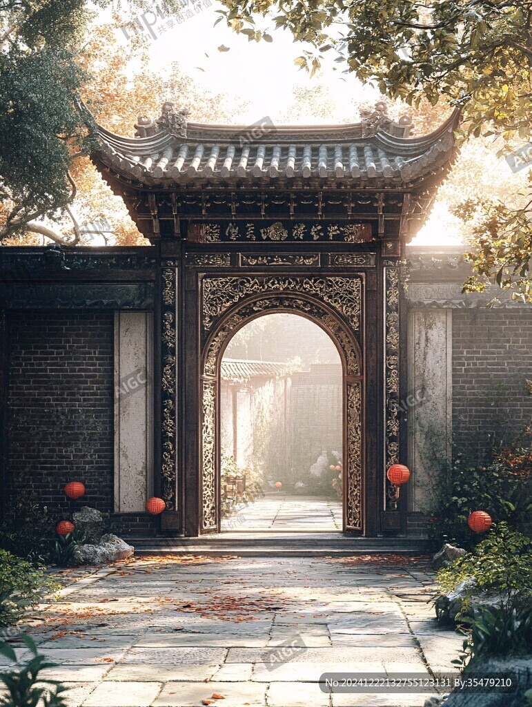 中式门楼拱门大门背景