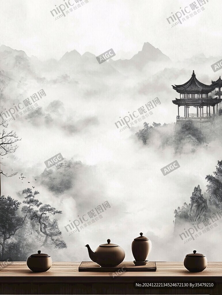 茶楼无框画意境庙宇