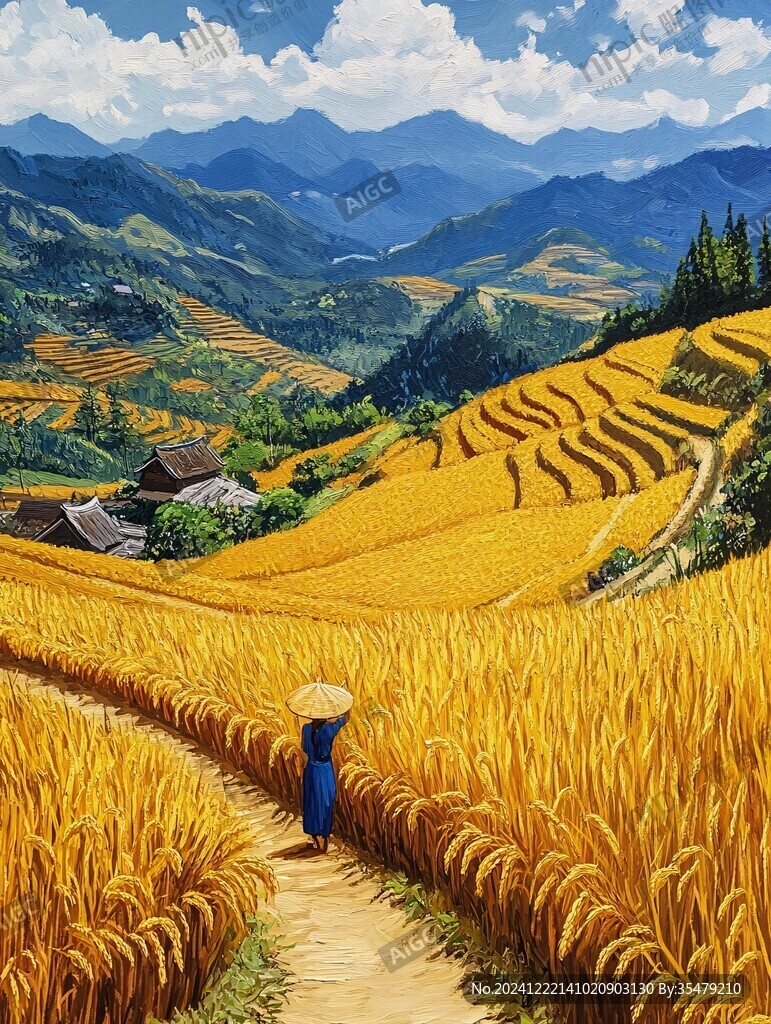 水稻梯田插画