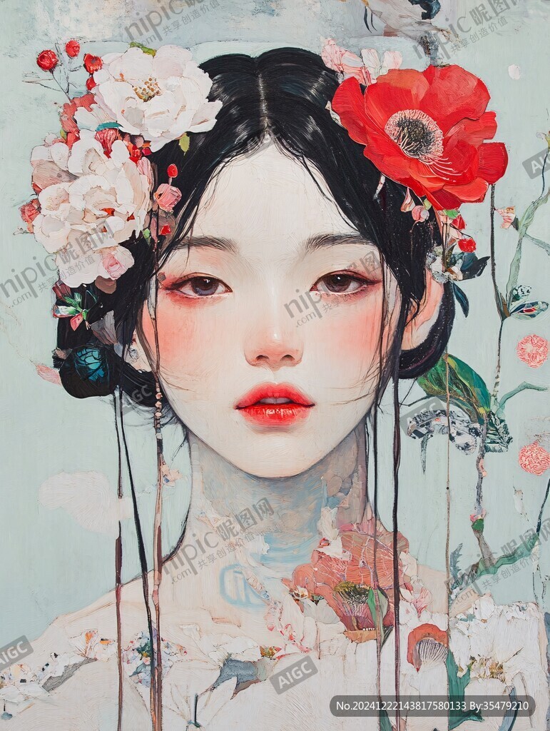 工笔美女插画