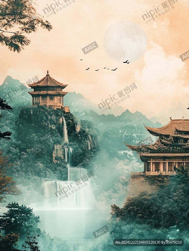 山水楼阁雅致意境风