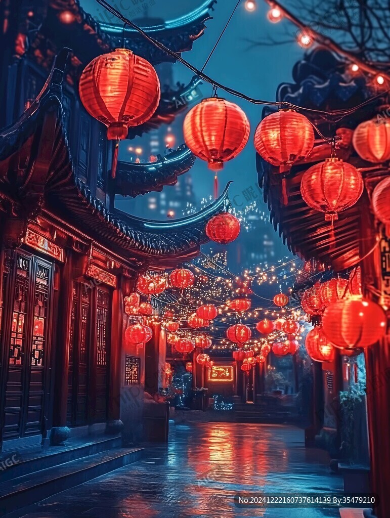 古建红灯笼夜景