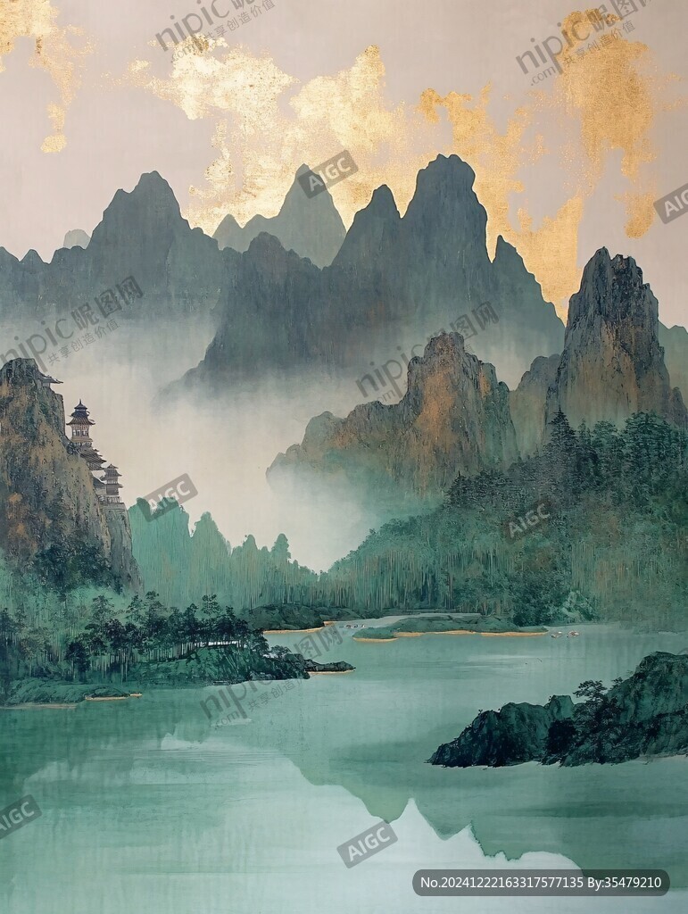 新中禅意山水岩彩画