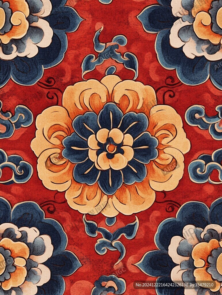 色块花古典图案组合