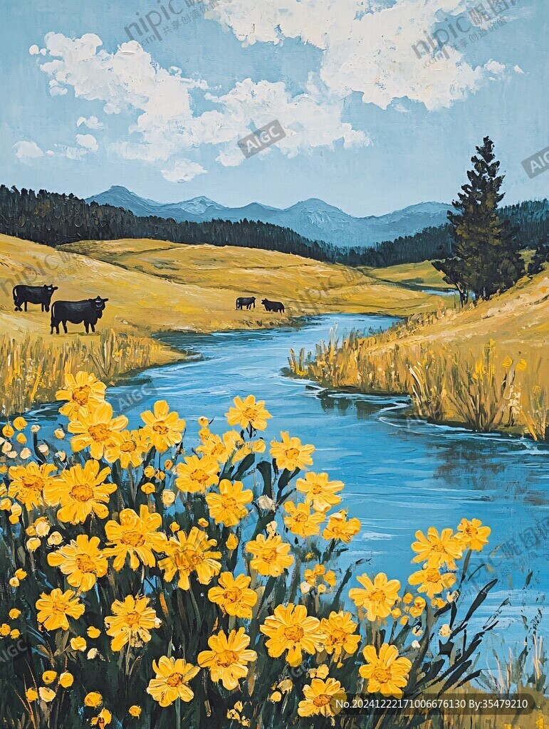 动物风景油画