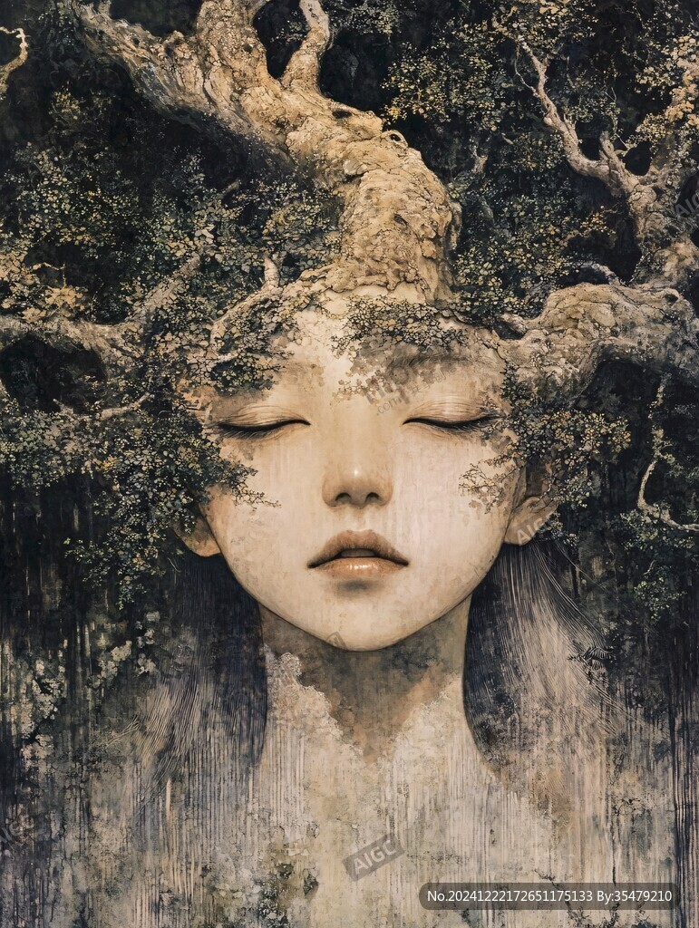 场景插画植物少女