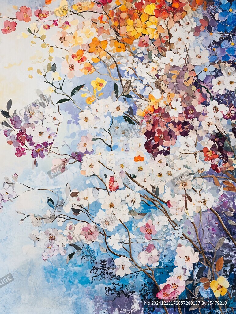 古风油画质感花卉