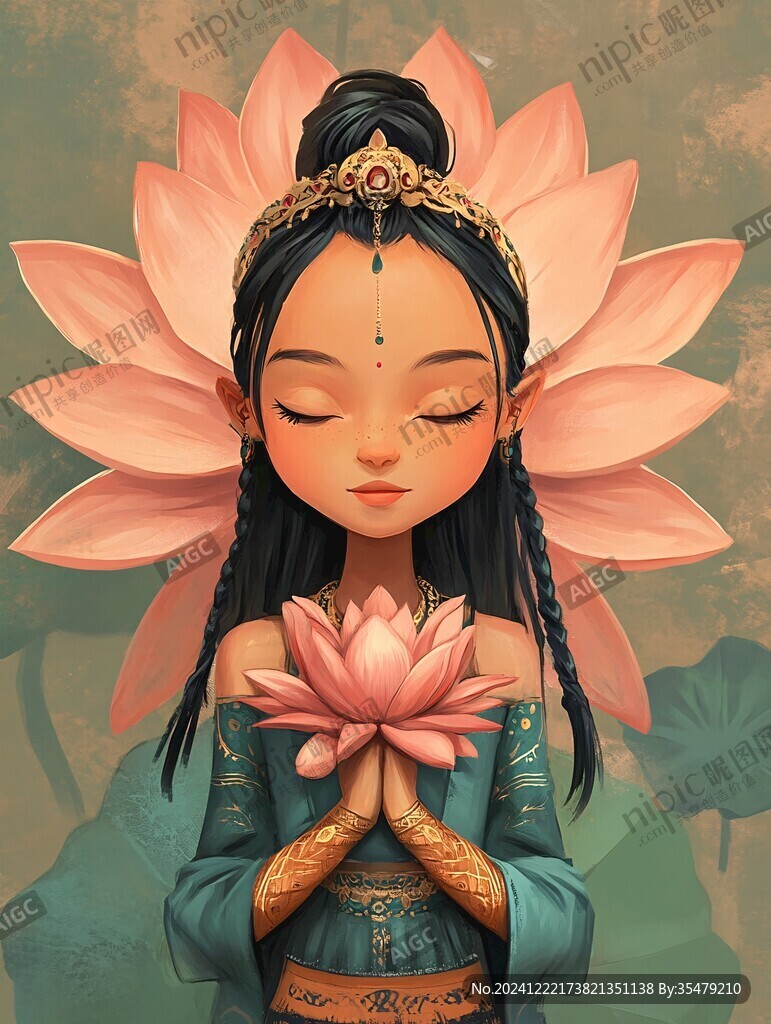 何仙姑手捧莲花