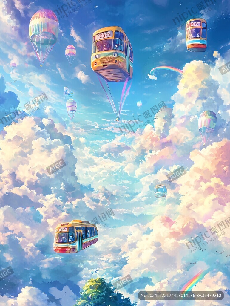 热气球插画场景