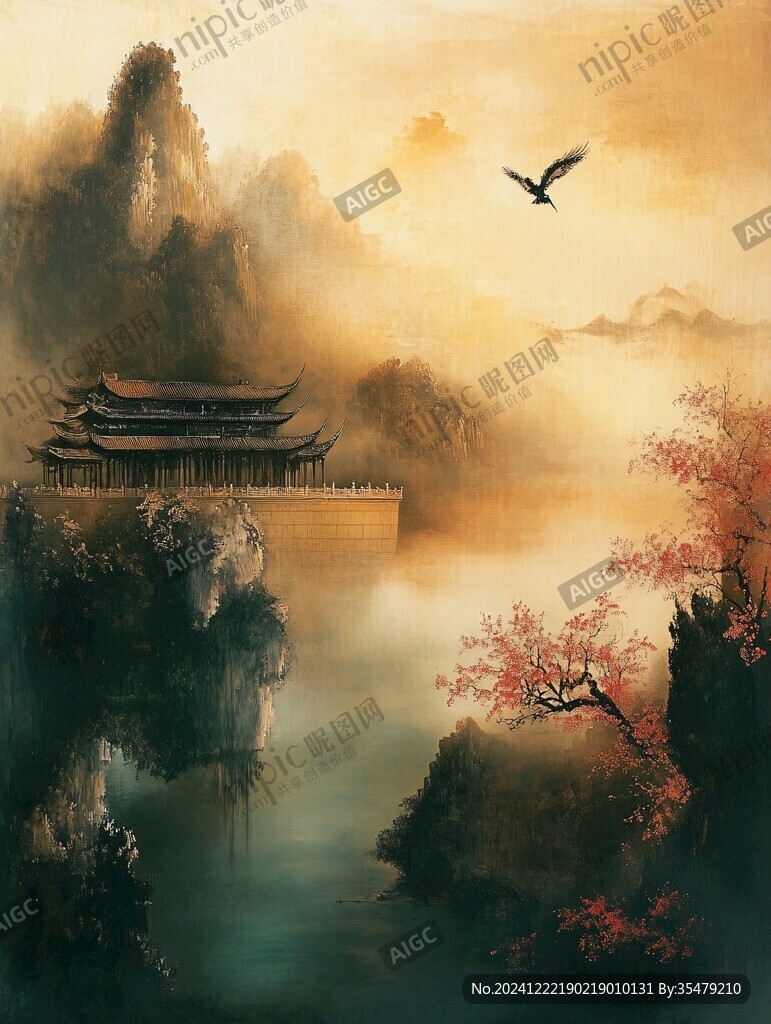 楼阁山水意境画