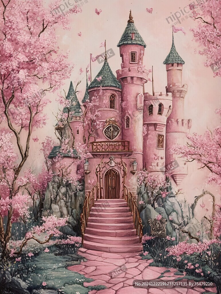 粉红宫殿插画城堡幻想