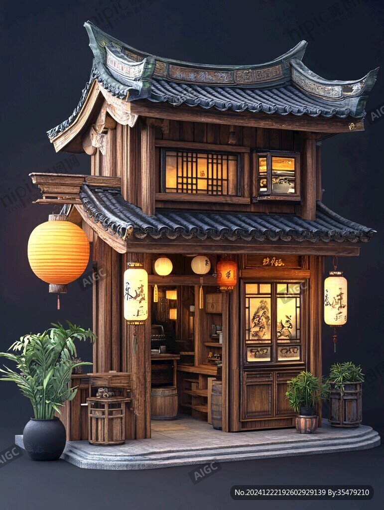 中式店铺夜景