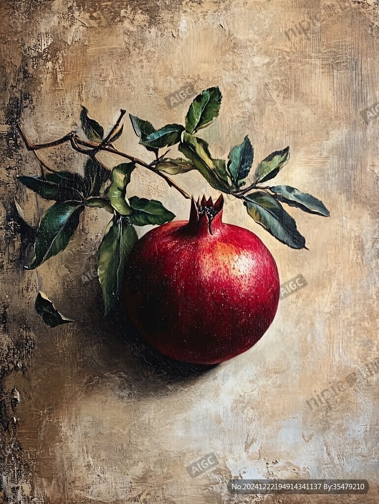 石榴油画