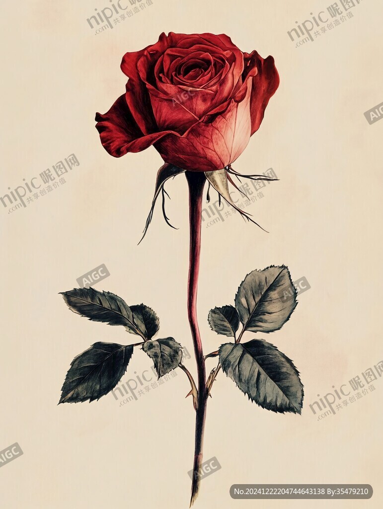写实手绘玫瑰花素材