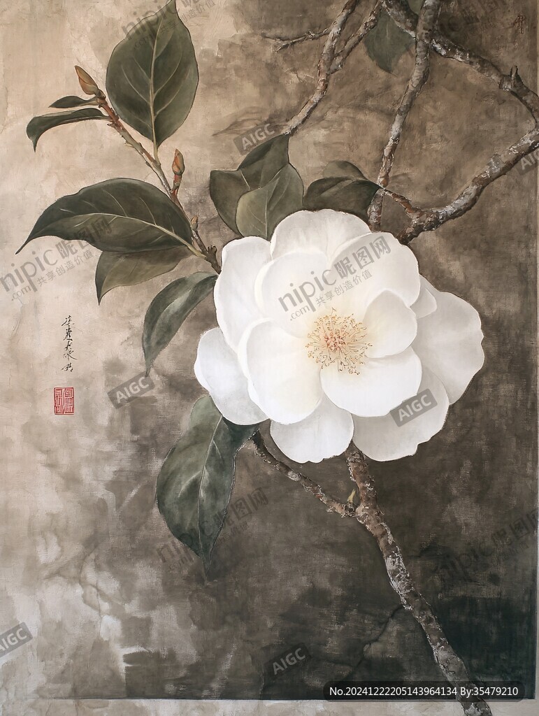 岩彩山茶花之高洁