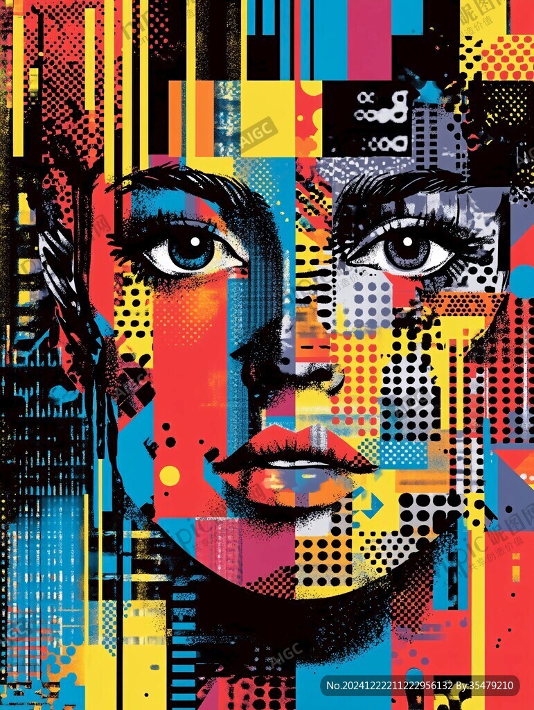 人脸色块拼接装饰画