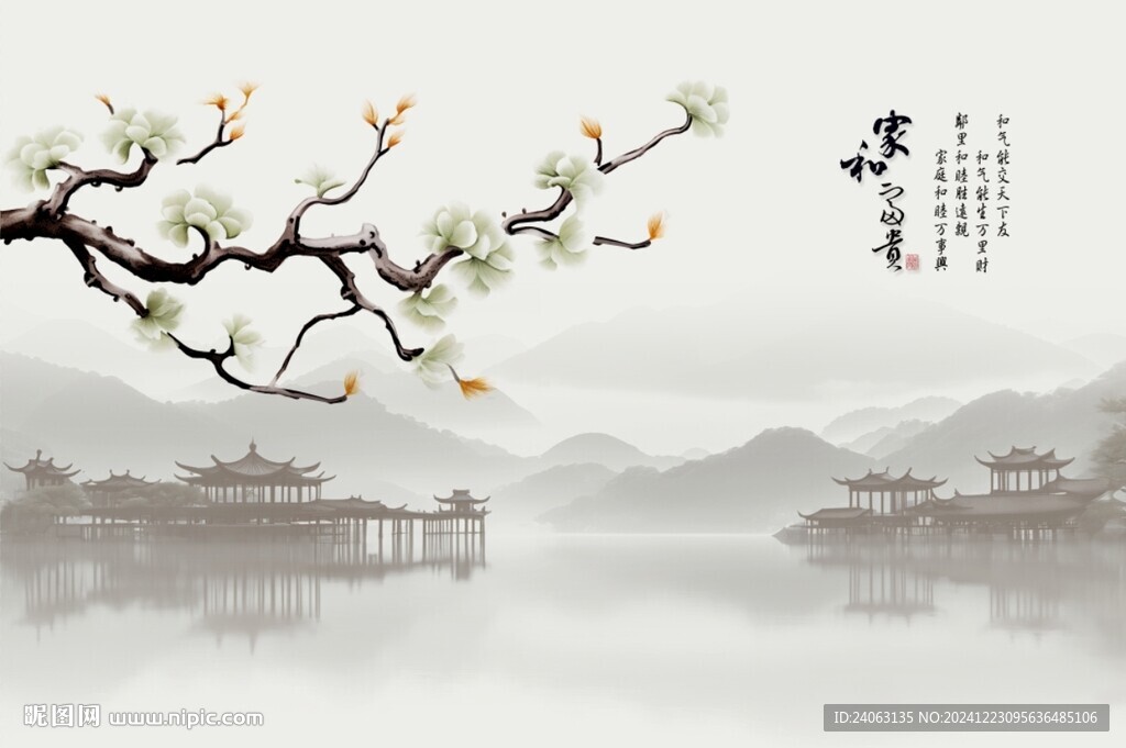 国画花鸟背景墙