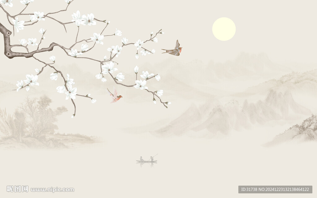 新中式花鸟画背景墙