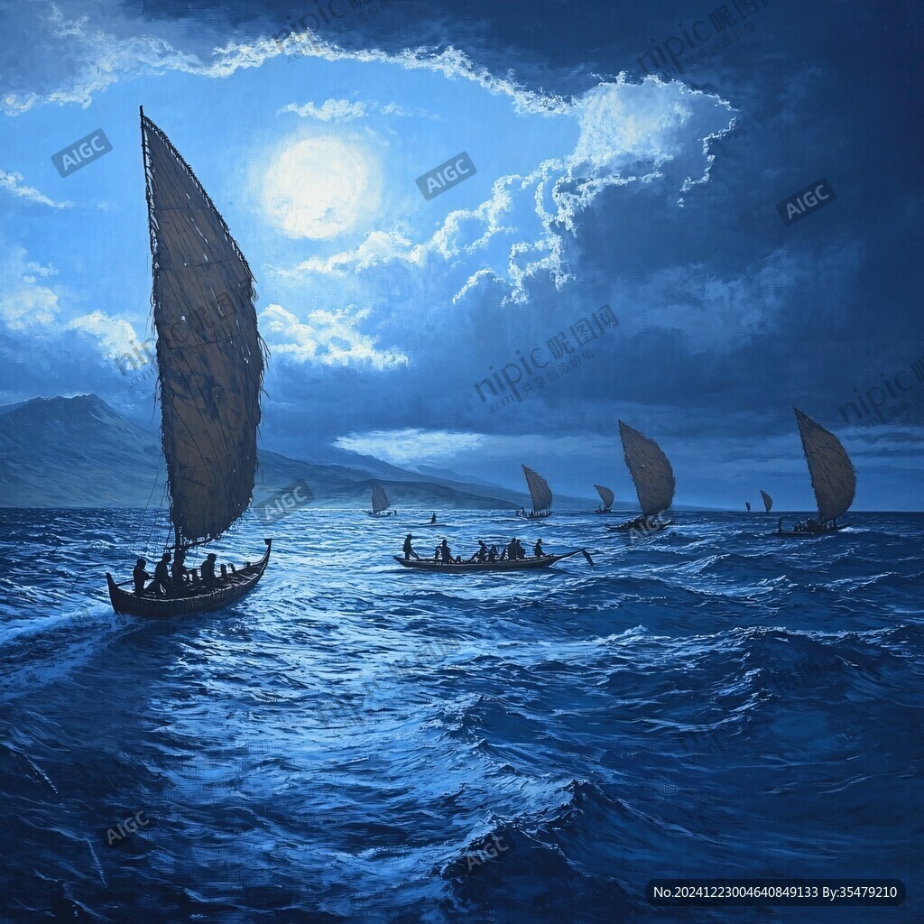 扬帆踏浪油画