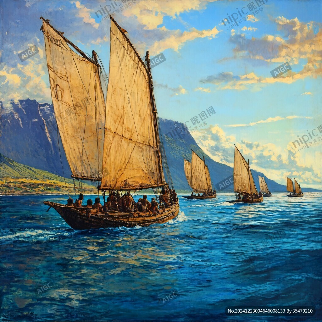 扬帆踏浪油画
