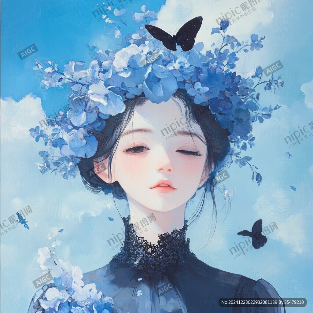 插画女孩与蝶