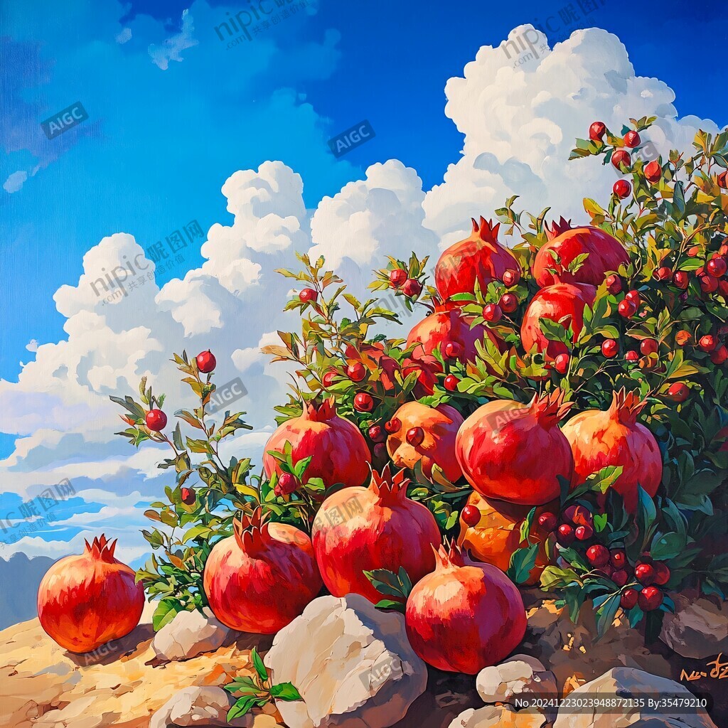 石榴油画
