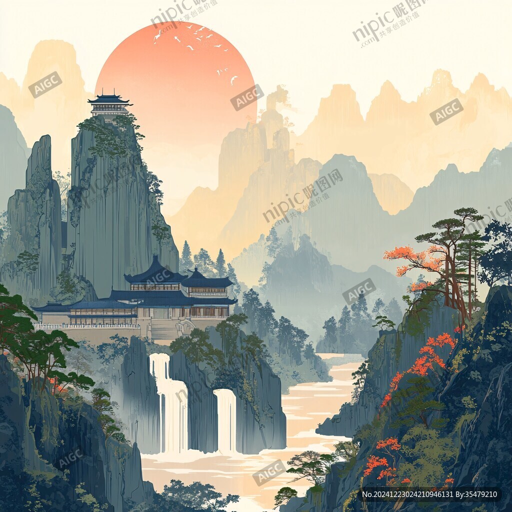 迎客松插画