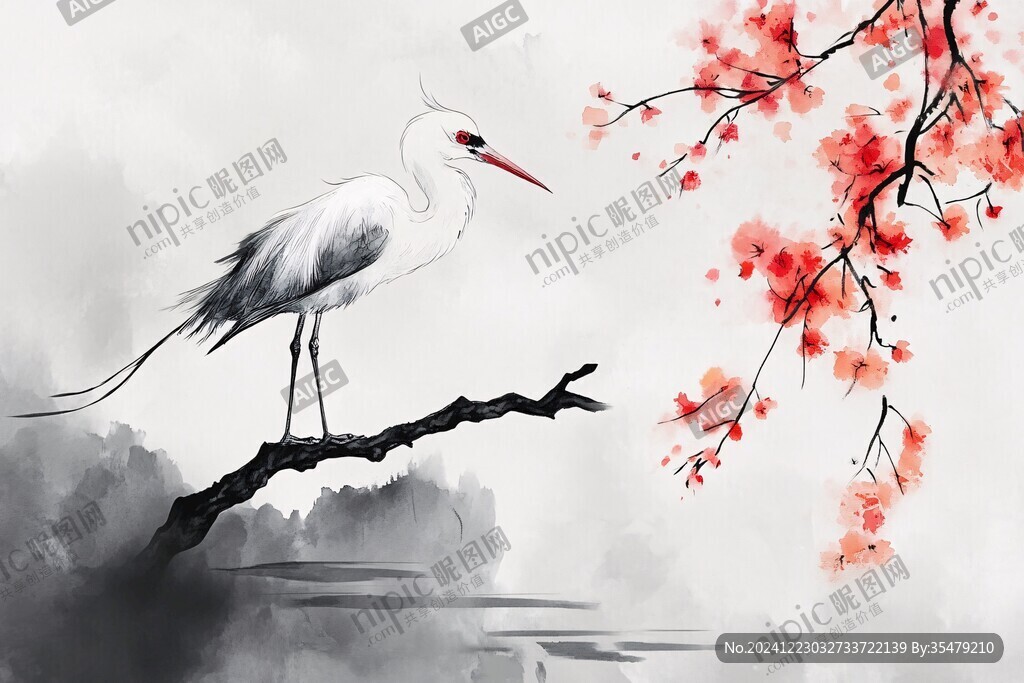 手绘白鹤装饰画