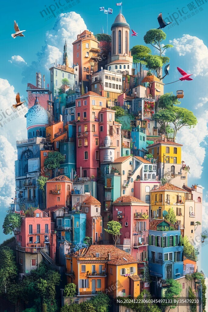 欧美小镇插画