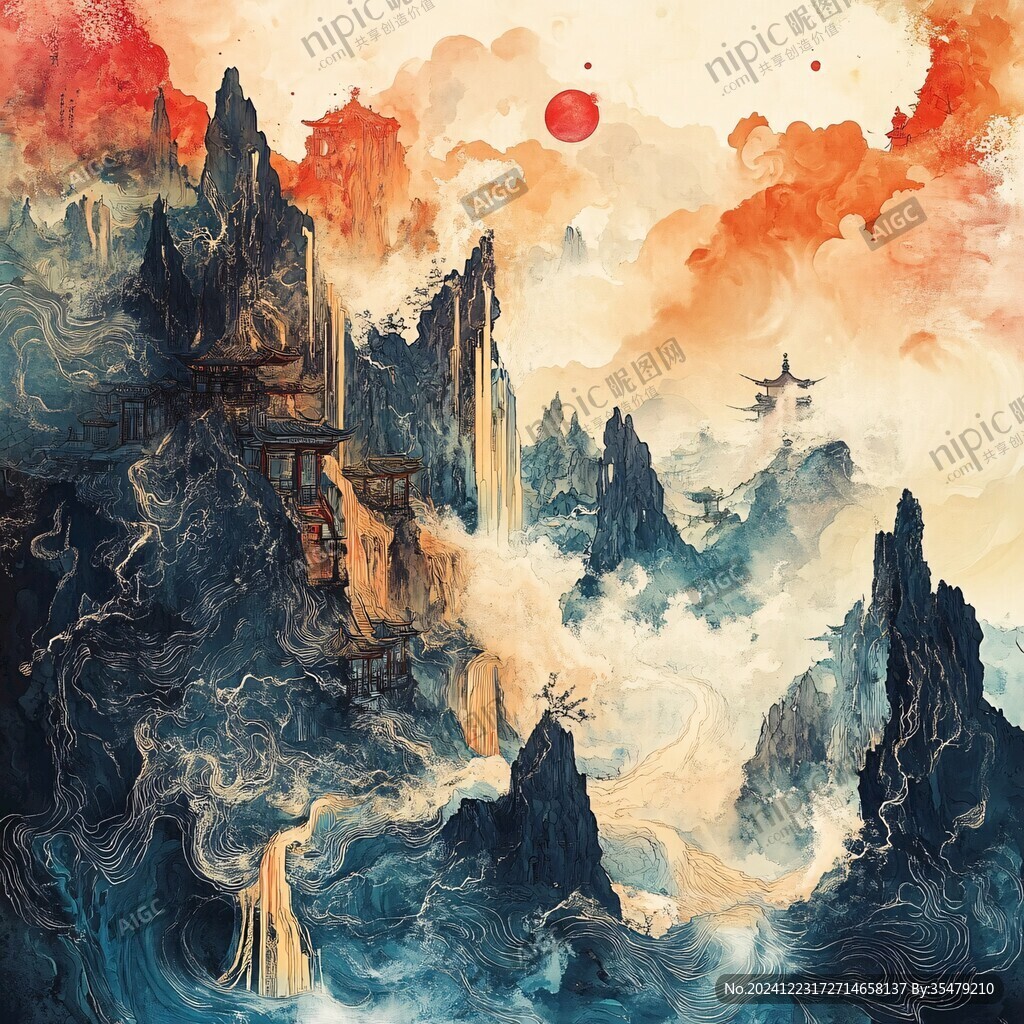 天界晓钟风景插画