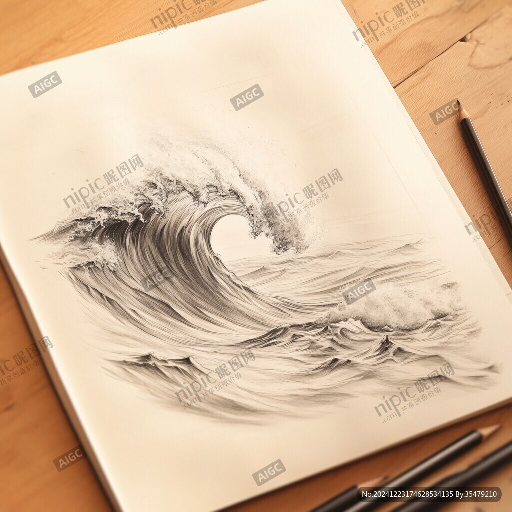 工笔手绘海浪