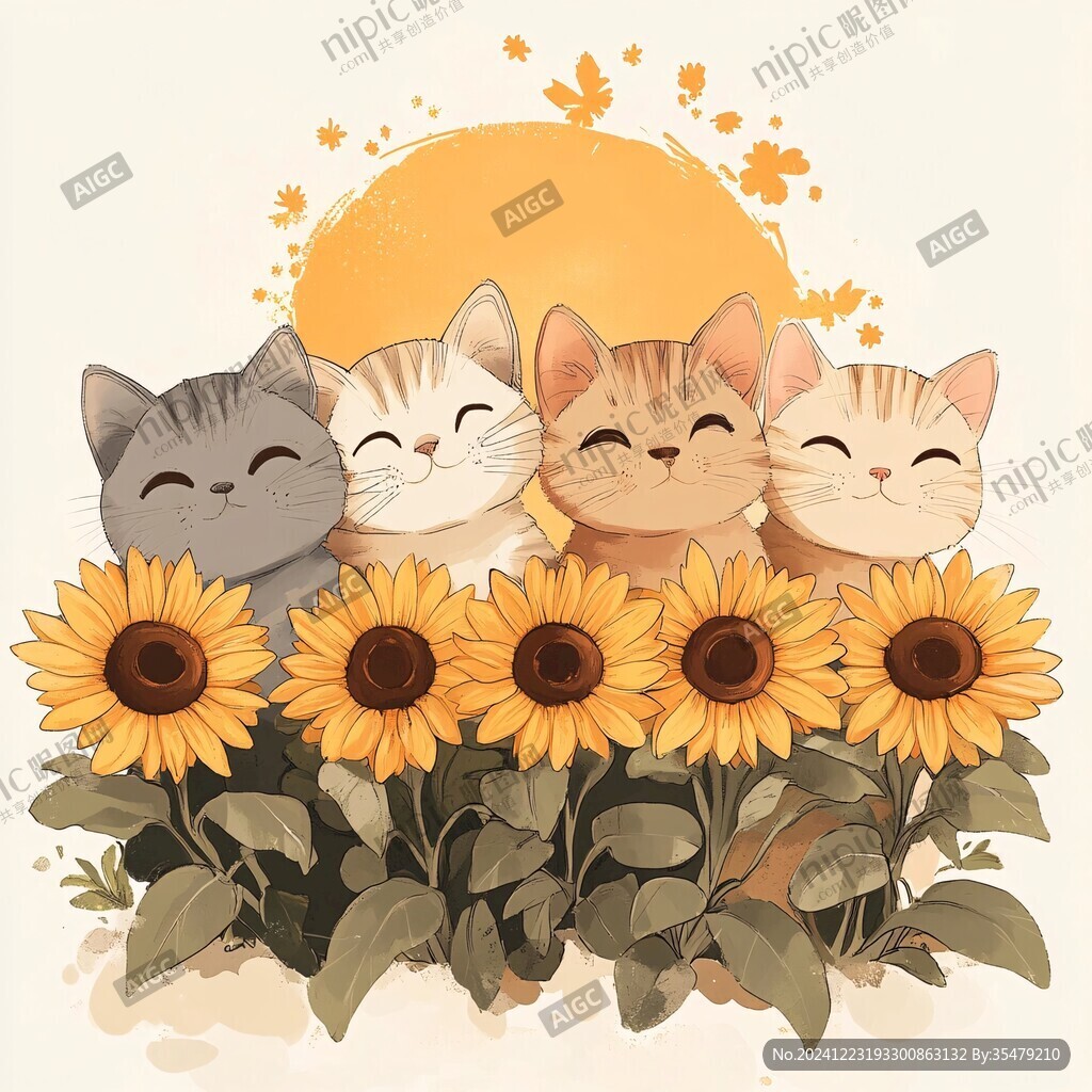 晒太阳的猫插画