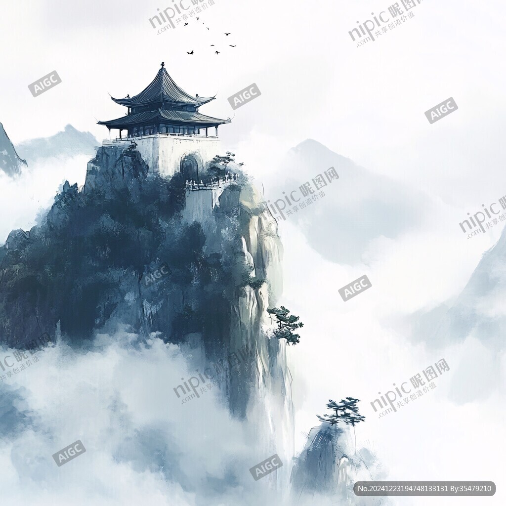 天界晓钟风景插画