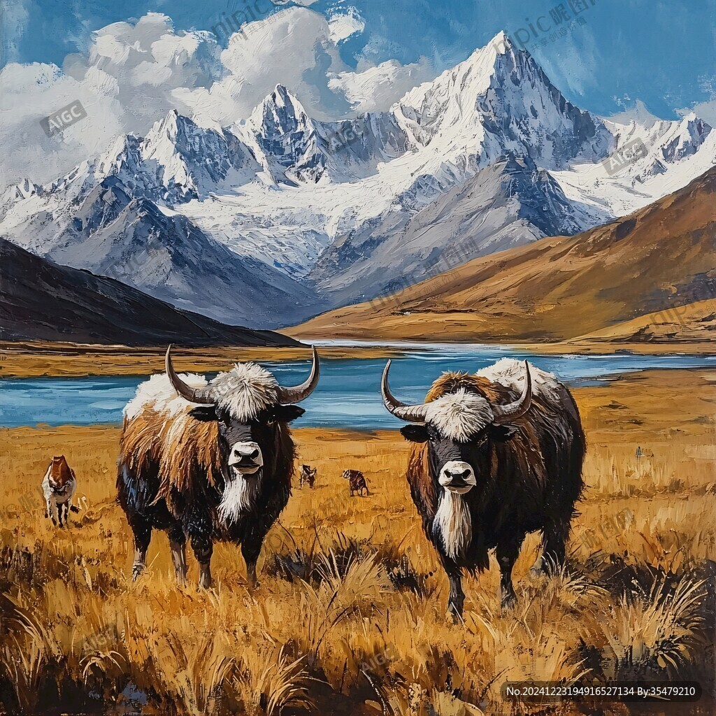 动物风景油画