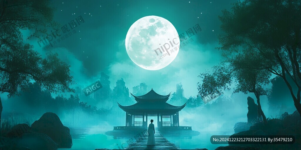虎溪夜月景点插画