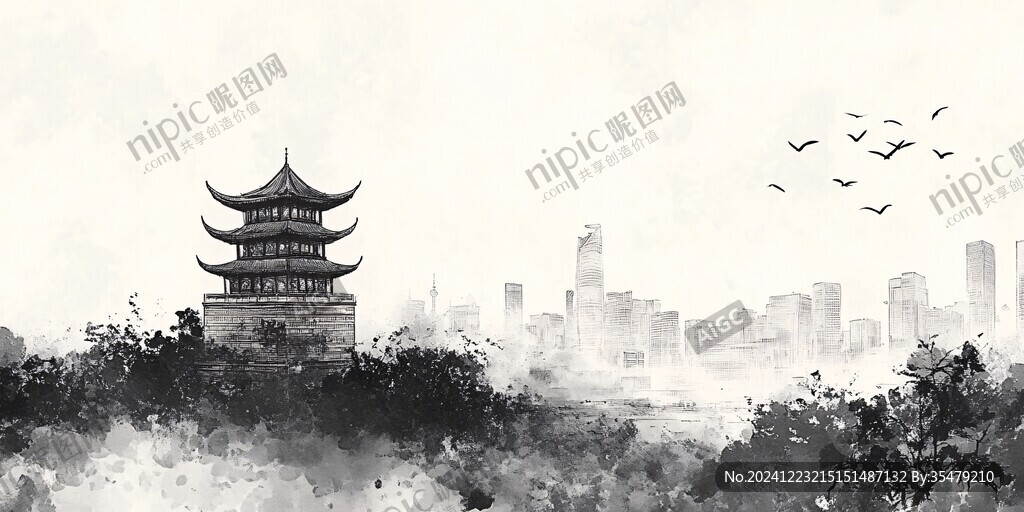 水墨建筑水墨地标