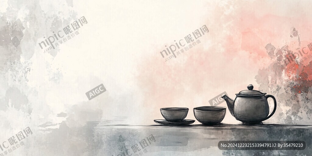 茶水墨画茶水彩画