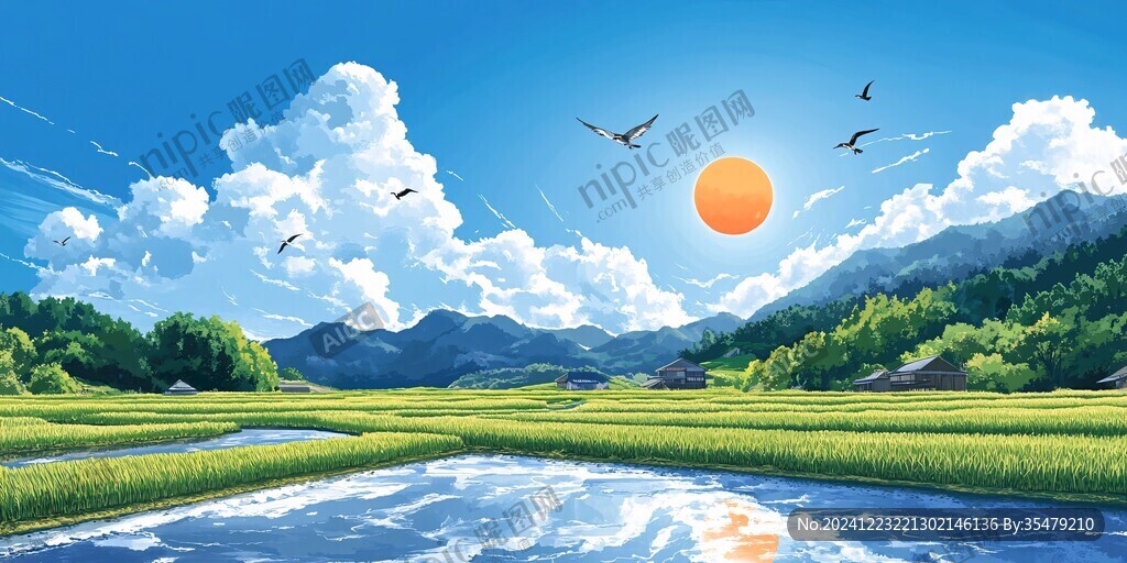 阳光晴朗风景插画