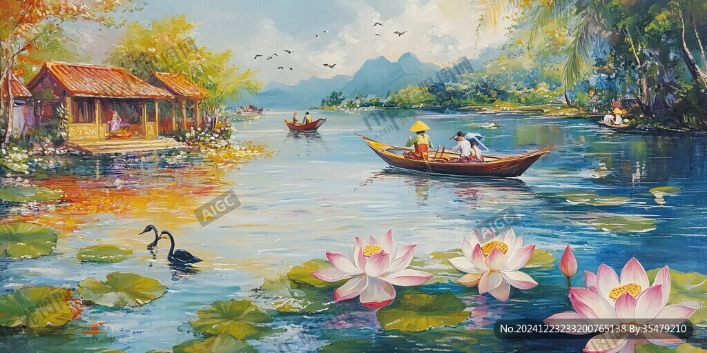 油画荷塘月色