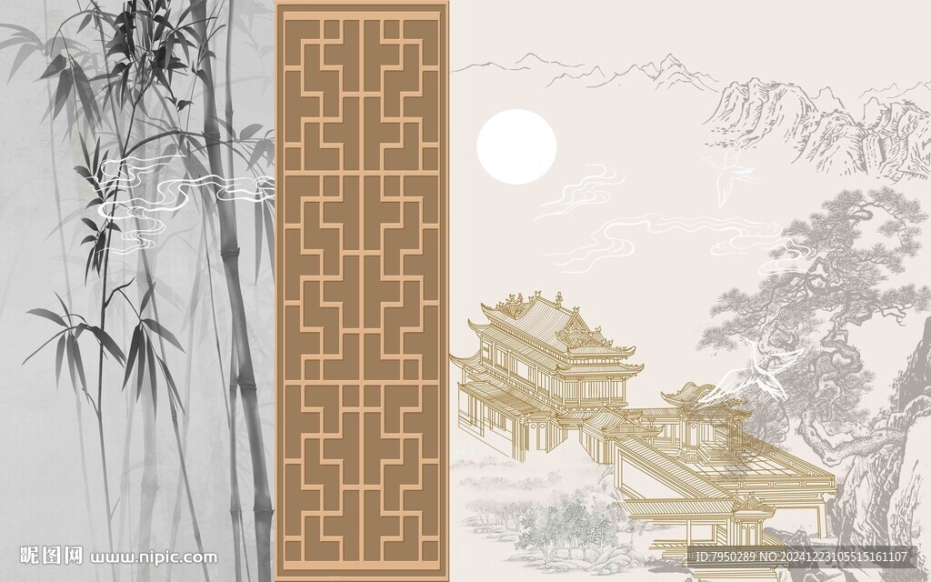 新中式背景墙  