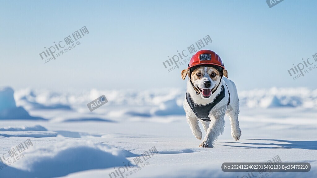 雪地里奔跑的宠物犬