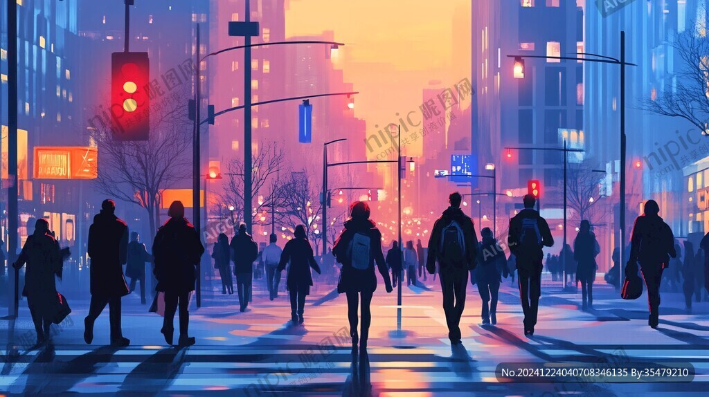 日落街道插画