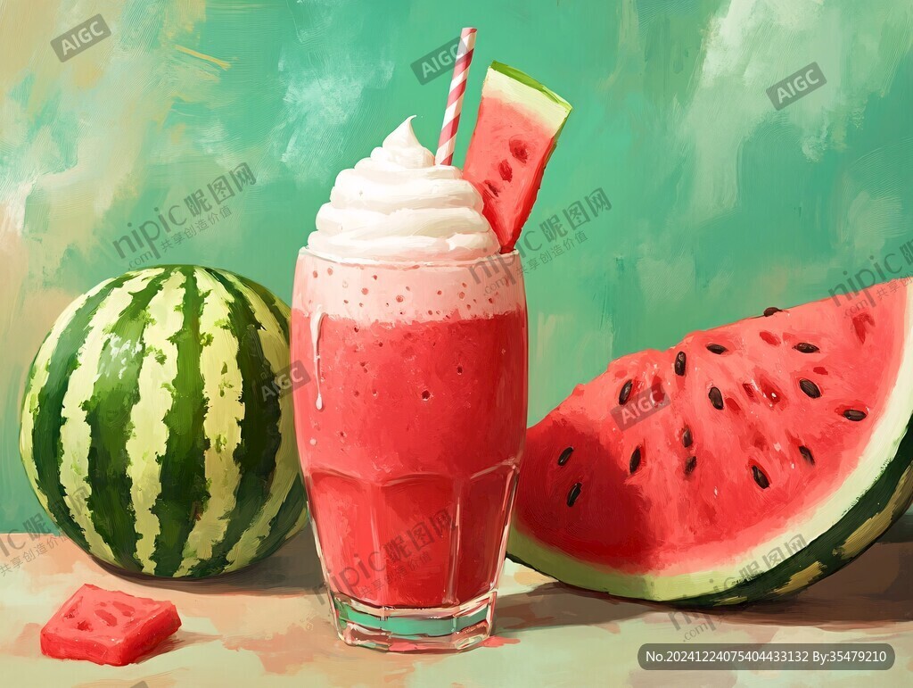 西瓜汁包装插画