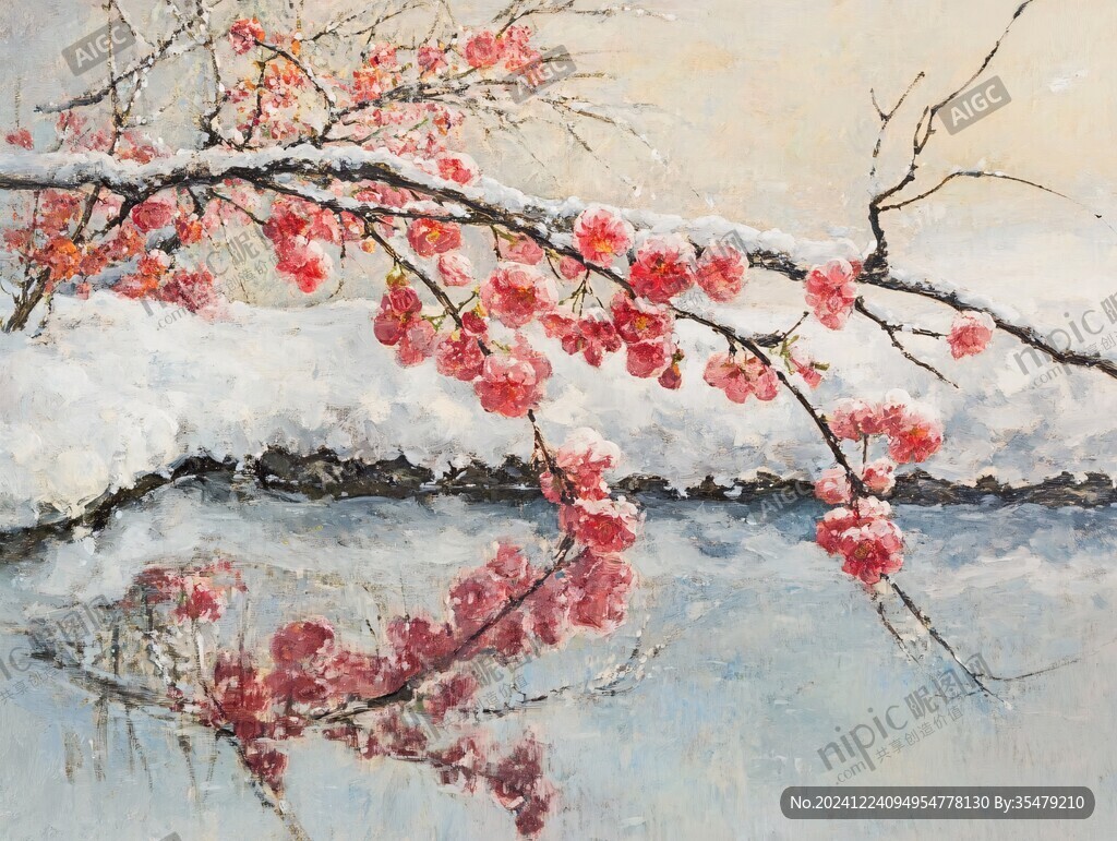 冰雪红梅插画
