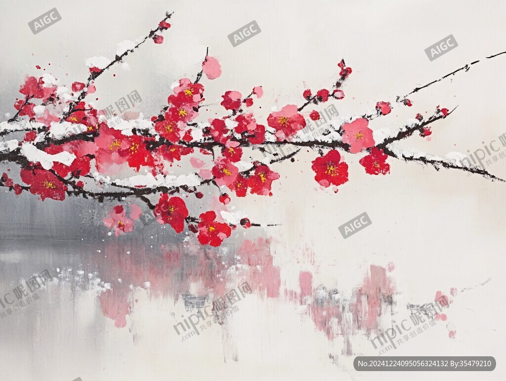 冰雪红梅插画