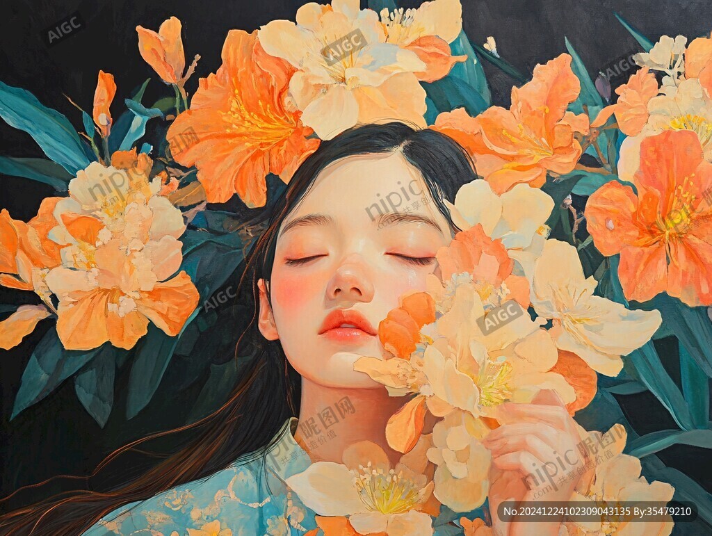 少女与花插画