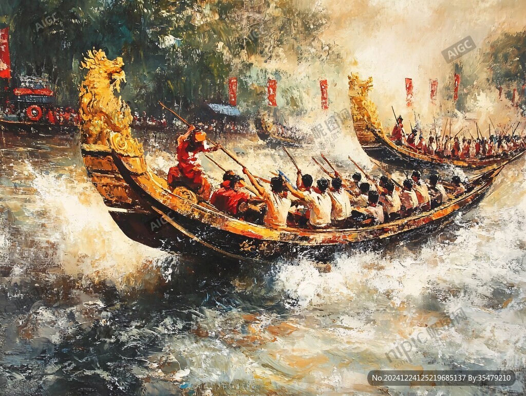 古代运河龙船场景