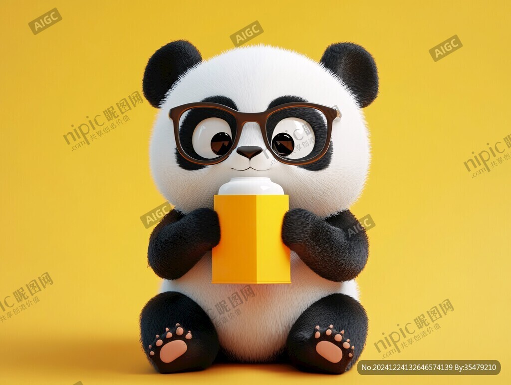 手绘喝啤酒的熊猫