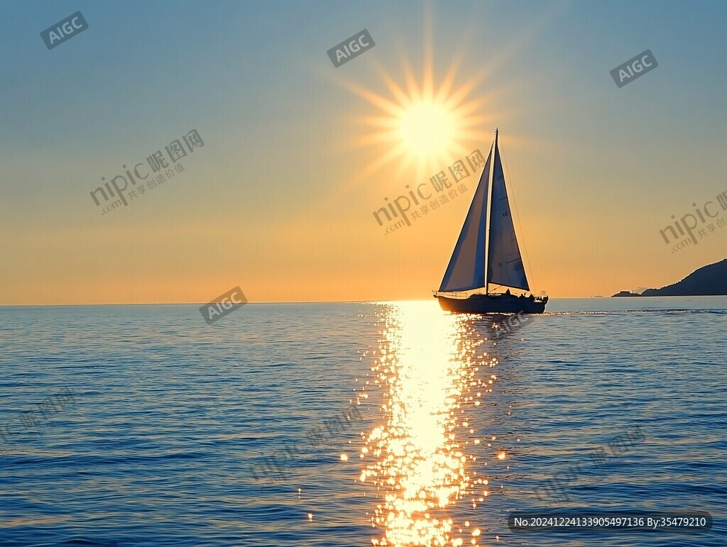 夕阳下的帆船